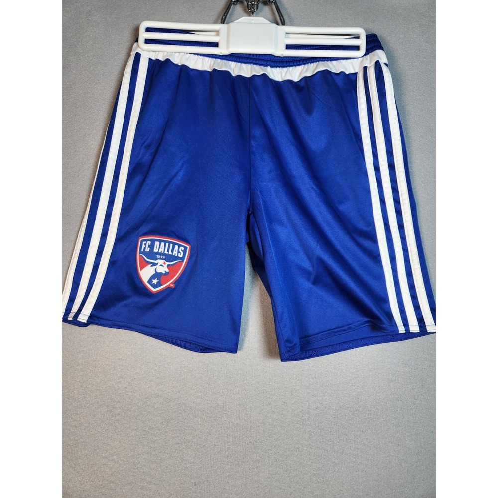 Adidas FC Dallas Kids Blue White Climalite Soccer Athletic Shorts MLS